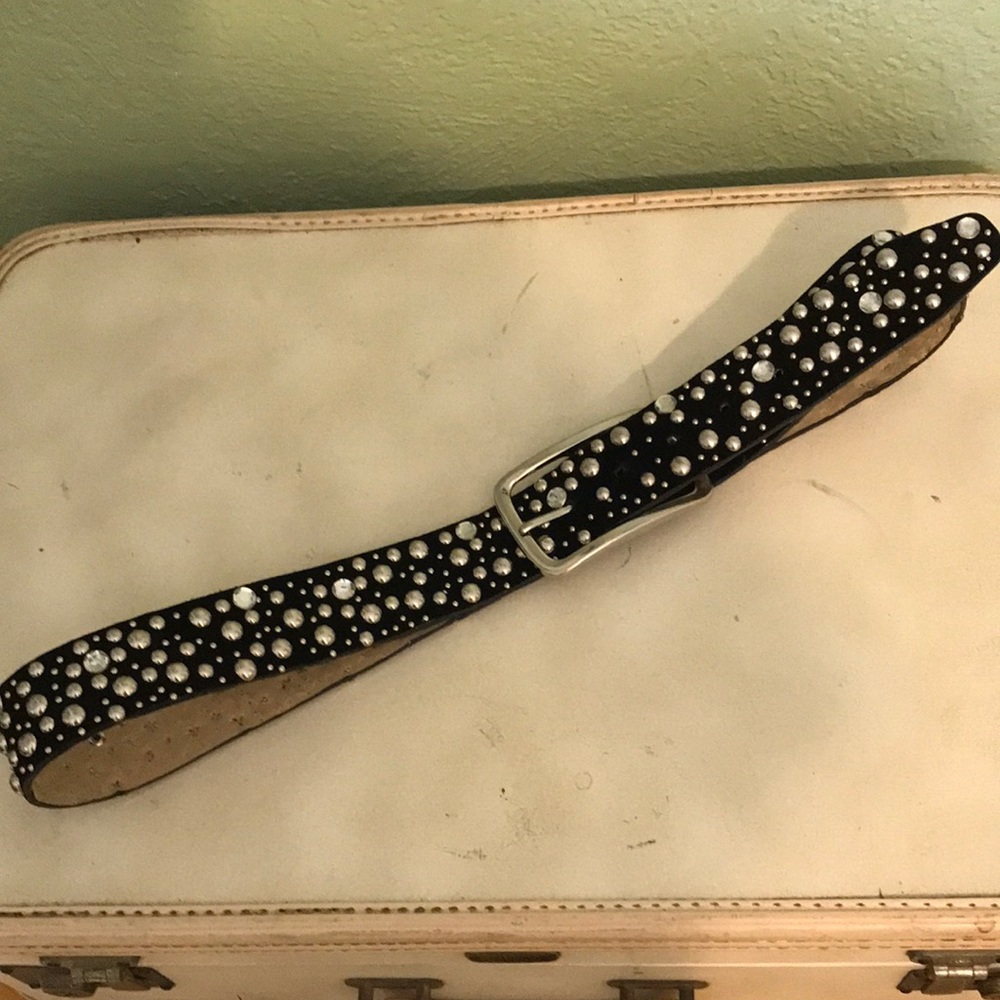 Silver & Rhinestones Studded 100% Leather Black Belt.
